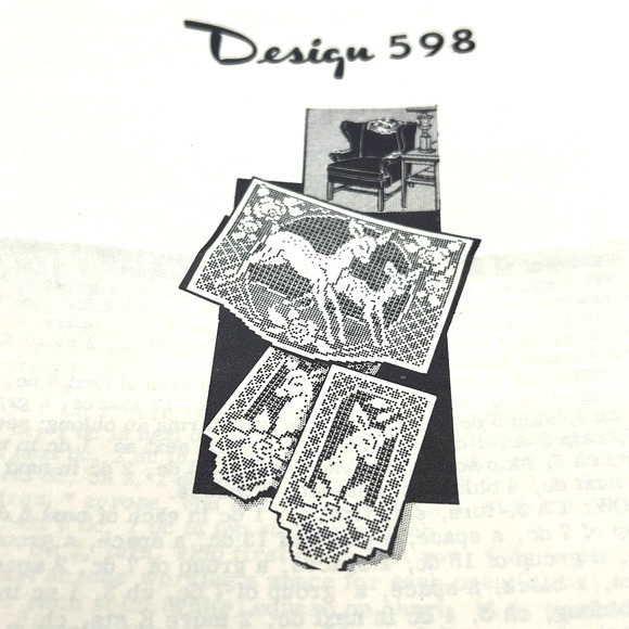 Laura Wheeler Vintage 1940's Filet Crochet Chair Sets #1376 & #598 Deer Peacock - Picture 2 of 4